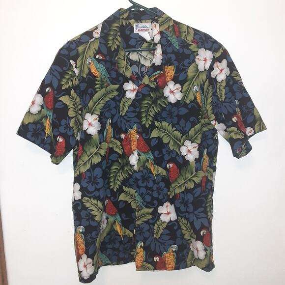 Hawaii Hawaiian Shirt Mens Size L Floral Parrot Made In Hawaii Button Up Aloha - Picture 1 of 8